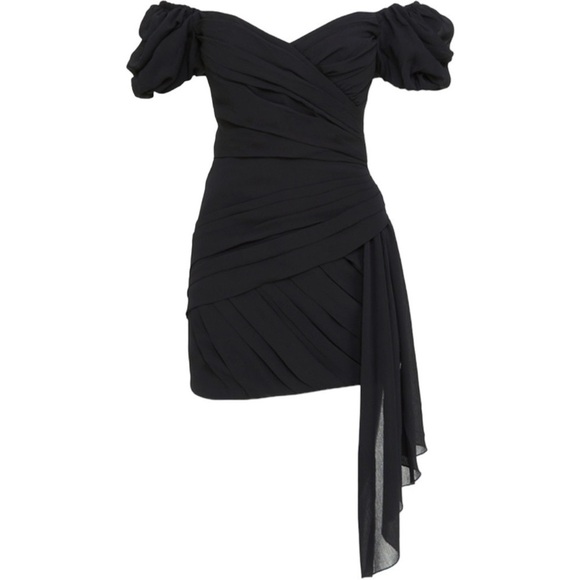 Ronny Kobo Diana Sweetheart Neckline Short Puff Sleeve Cocktail Black Mini Dress - Picture 6 of 9